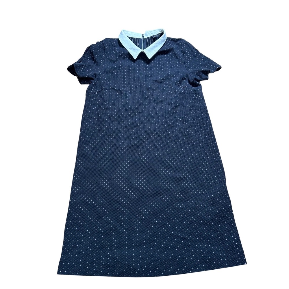 Zara Basic Womens XS Navy Blue Polka Dot Peter Pan Collar Shift Dress Short
